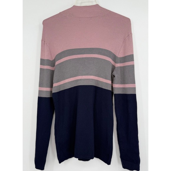 N Y & Co Women Colorblock Cowlneck Ribbed Knit L Sweater Preppy‎ Office Y2K Warm - Picture 4 of 8